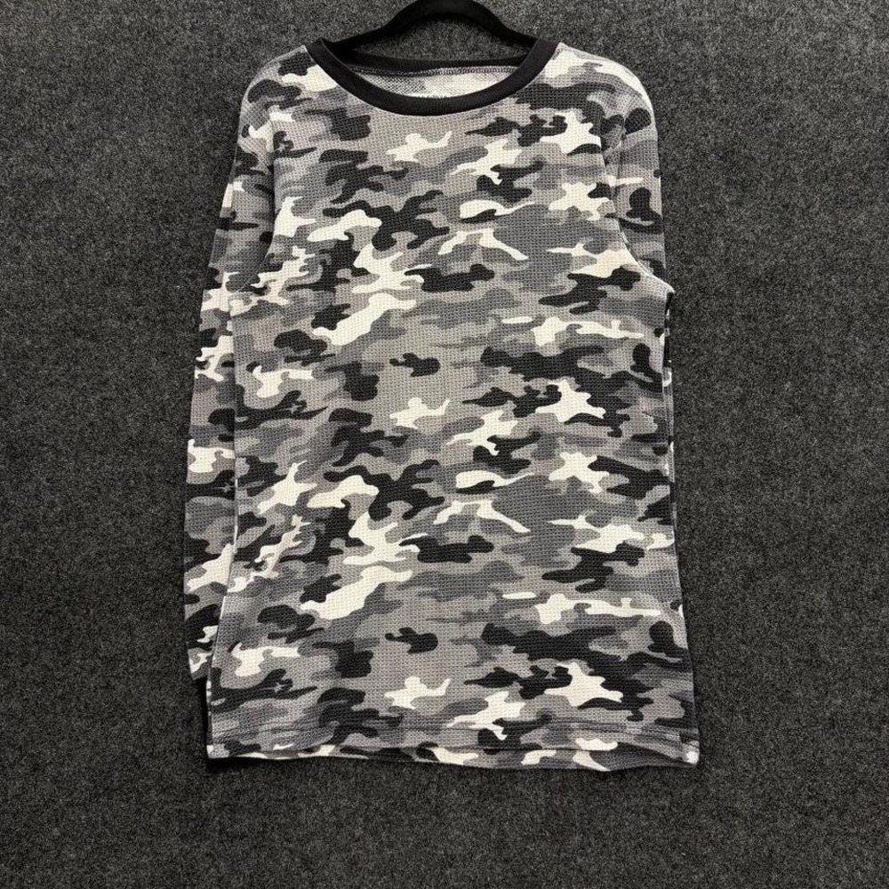 Joe Boxer Gray Camo Thermal Long Sleeve Mens Large Waffle Grunge Layering